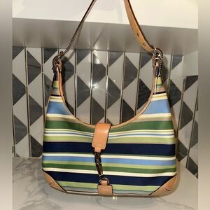 Vintage Y2K Coach Soho Striped Canvas Hobo Shoulder Bag and Matching Wristlet